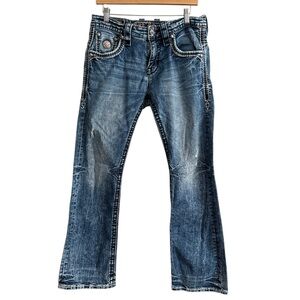 Rock Revival Men’s Earlin Boot Cut Denim Jeans Distressed Size 31